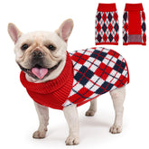 KCFESTIHUE dog sweater plaid knit front view shows cozy warmth for medium dogs.