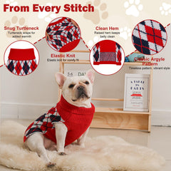 KCFESTIHUE dog sweater plaid knit side view emphasizes fit for outdoor walks.