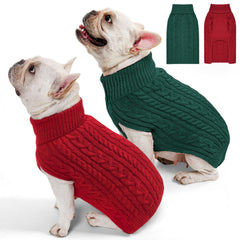 KCFESTIHUE dog sweater front view in red and green offering cozy warmth for medium dogs