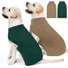 KCFESTIHUE dog sweater XL green turtleneck close-up highlighting cozy warmth for chilly walks.