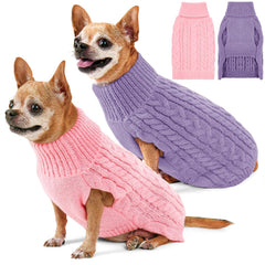 KCFESTIHUE two-pack dog sweaters in pink and purple for small dogs, cozy warmth