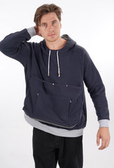 Kei Tomlison navy pouch hoodie side view showing comfortable fit for pet and wearer