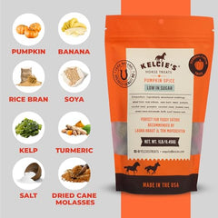 Kelcies Pumpkin Spice crunchy-texture close-up demonstrates durable, mess-free reward