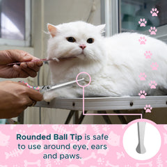 Kenchii Happy Kitty ball-tip shears micro-serrated blade detail prevents slippage