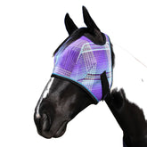 Kensington Fly Mask Web Trim face closeup shows full visibility and bite protection.