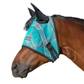 Kensington Signature fly mask with web trim offers durable protection and full visibility for turnout.