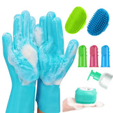 Kesarunique dog bath kit gloves in action providing gentle cleansing and massaging