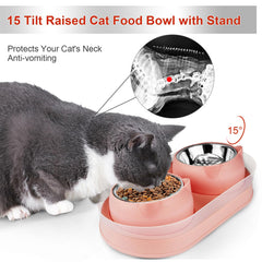 KEVIDEAWL double cat bowls setup supports feeding and hydration for two cats.