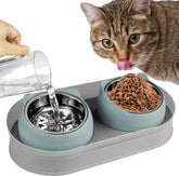Kevideawl elevated tilted cat bowls on grayblue stand for comfortable feeding