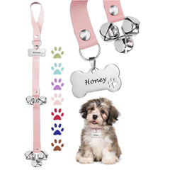 KEXIAVA dog bells leather pink bone, front view for signaling potty breaks.