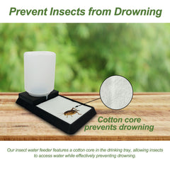 KFPSHLQE water-dispensing tray closeup shows cotton core enabling safe sipping and reduced drowning risk.