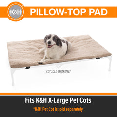 K&H Pet Products dog cot pad soft-fluffy-fill highlights fluffy support ideal for extra lounging.