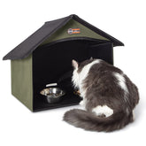 K&H Outdoor Kitty Dining Room Shelter front view; weather-ready feeding station for outdoor bowls.