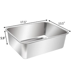 Kichwit metal cat litter pan close-up reveals rounded edges for safe handling.