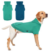 Kickred dog hoodie front view in turquoise shows cozy cotton blend.