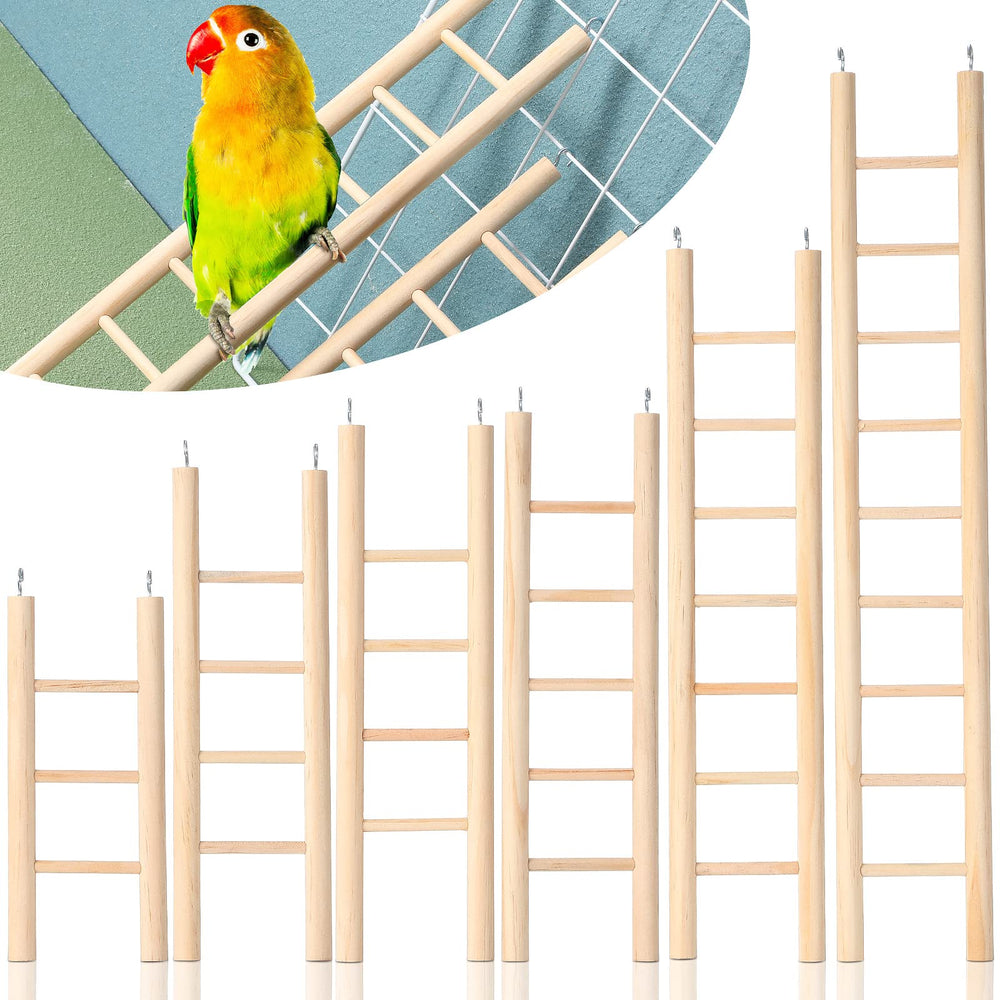 Kigeli wood step ladder six-size pack in cage for engaging bird climbing fun