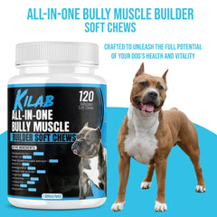 Kilab Pitbull Soft Chew bowl image emphasizes tasty treats aiding muscle support