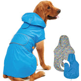 Kimee dog raincoat reversible-design offers two stylish looks for rainy day walks.