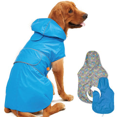 Kimee dog raincoat reversible-design offers two stylish looks for rainy day walks.