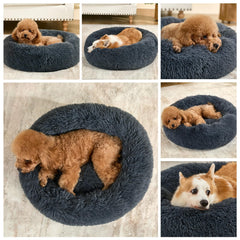 Kimpets dog calming bed closeup faux fur shows plush, comforting texture.