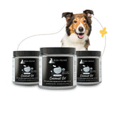 Kin+Kind coconut oil for dogs bottle pour supports coat hydration and shine.
