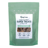 King Lou Pets packaging shows USA-made single-ingredient duck hearts for dogs and cats.