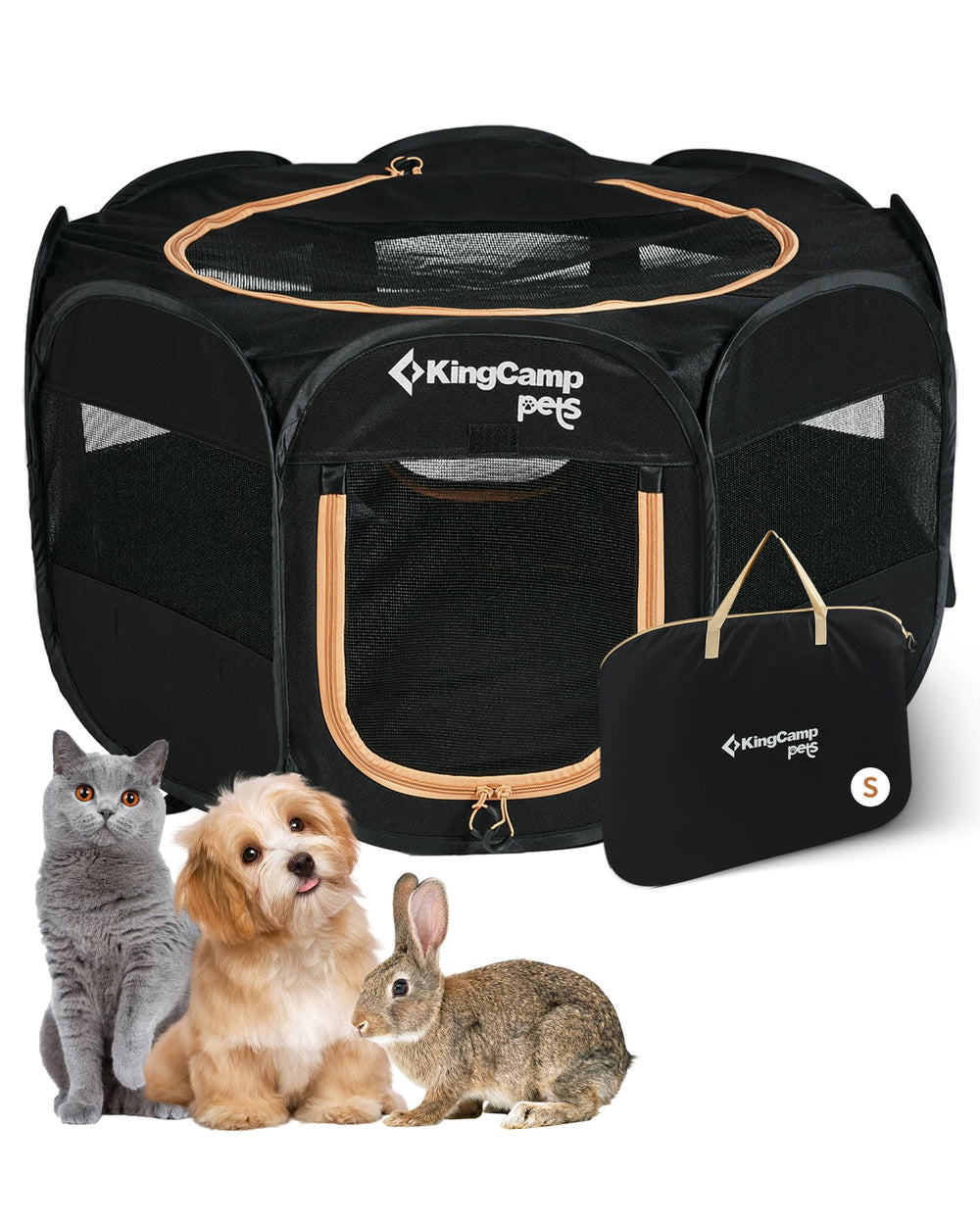 KingCamp dog playpen front view showing sturdy frame for safe indoor use
