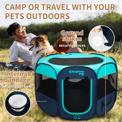 KingCamp dog playpen removable bottom highlights easy outdoor access and cleanup.