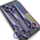 KingSTAR 7.0in matt purple scissors set in box for organized storage and easy setup