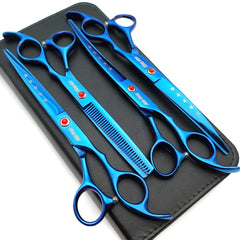 KINGSTAR 7in titanium blue scissors set package—precision-ready for professional dog grooming.
