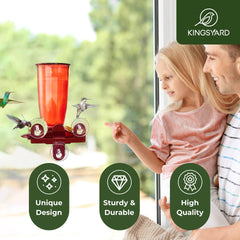 Kingsyard window hummingbird feeder bee-proof ports protect nectar from bees for uninterrupted feeding.
