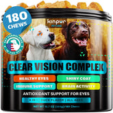 Kinpur Eye Vitamins bottle closeup for dogs supports vision and comfort.