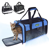 KISFLY TSA-approved cabin carrier in blue for small pets up to 12 lb, ideal for in-flight use.