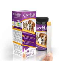 KIT4CAT CheckUp bottle with strips for easy at-home pet health checks.