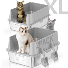 KITCATY 2PACK XL stainless litter box front view with lid for large cats, odor control