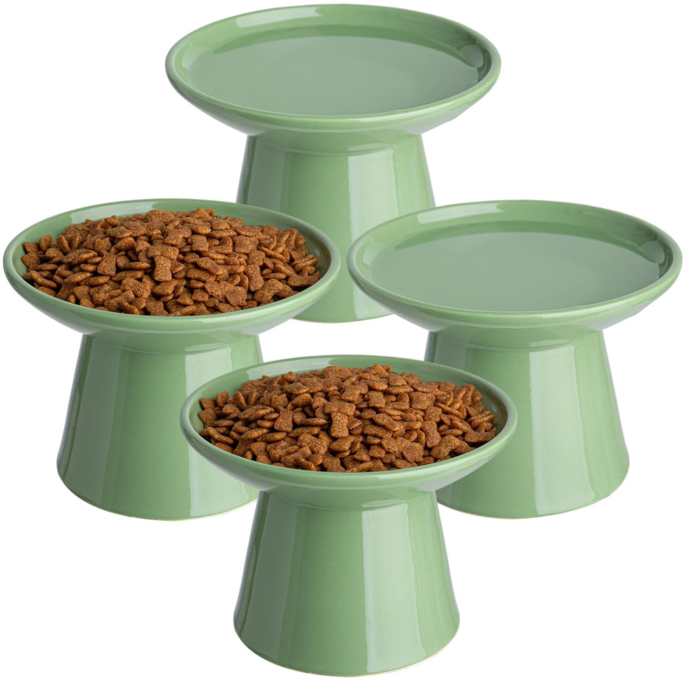 KITCHENLESTAR elevated cat bowls green set for whisker-friendly meals.