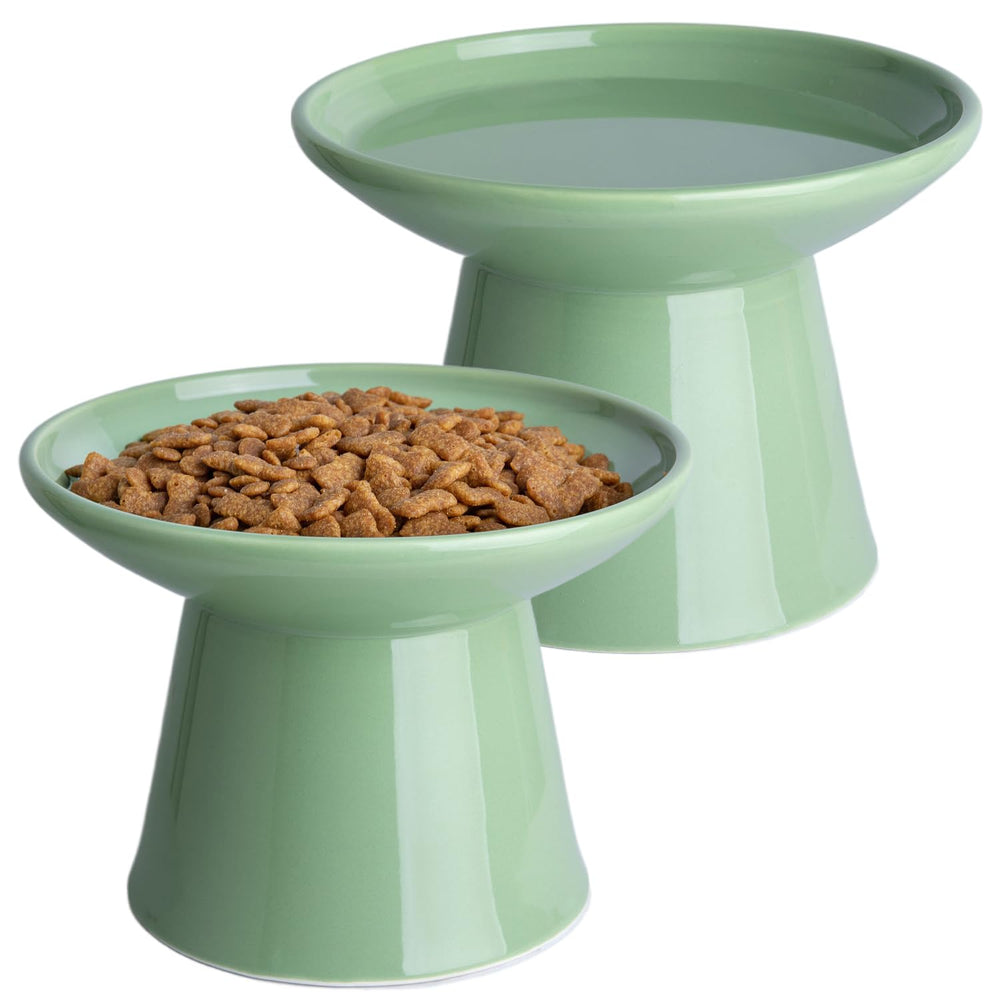 KITCHENLESTAR elevated ceramic cat bowls in light-green for easier dining