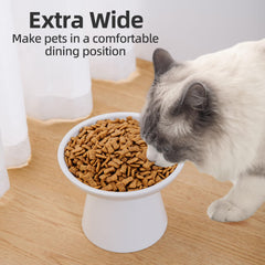 KITCHENLESTAR food and water bowl set white supports elder cats and small dogs.
