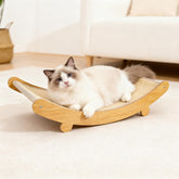KitchMingle wooden cat scratcher bed with cozy lounge and sturdy post for indoor cats.