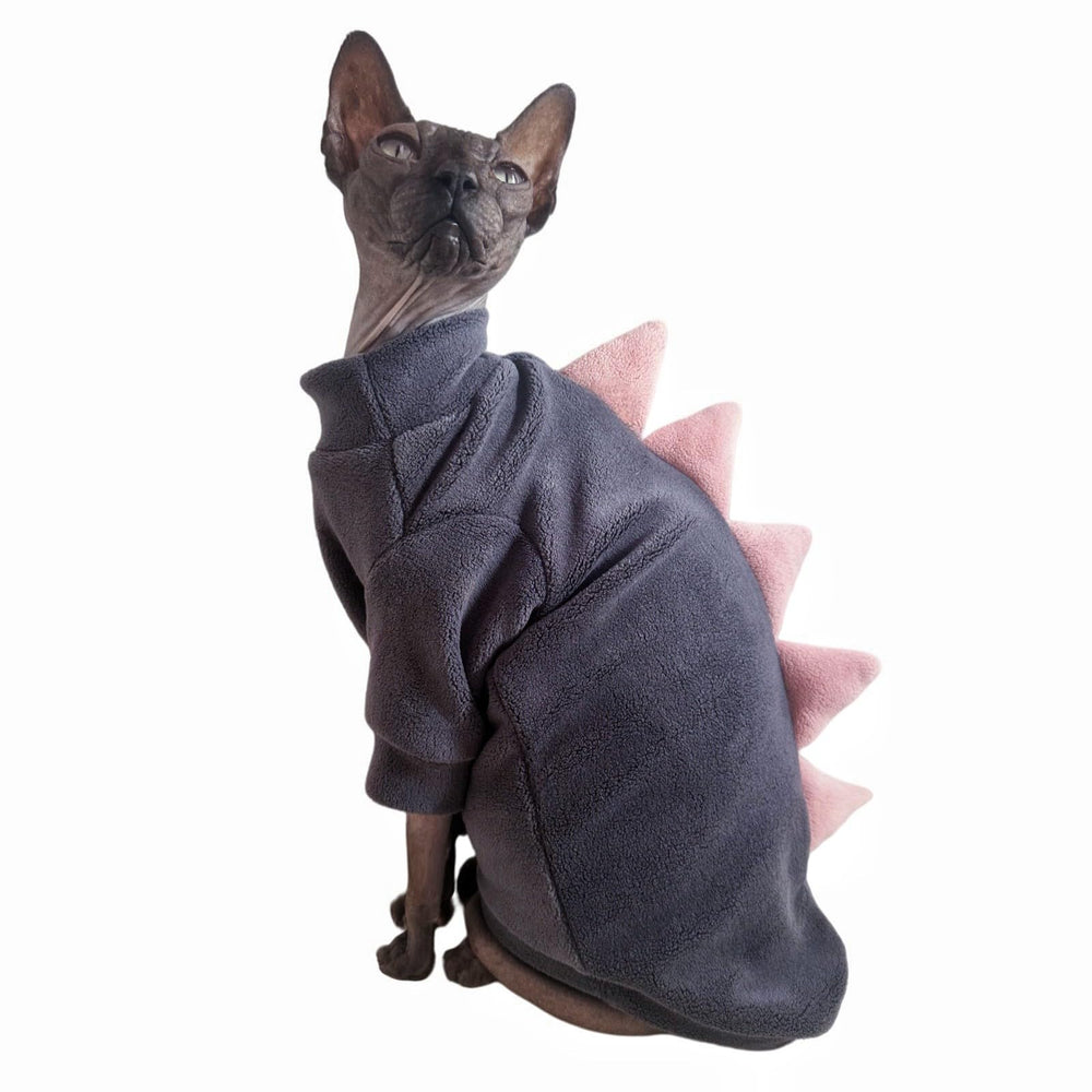 Kitipcoo dinosaur-sphynx cat clothes grey small sweater front for warm everyday wear.