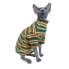 Kitipcoo turtle-neck vintage striped Sphynx shirt back view.