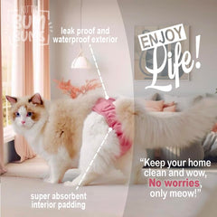 Kitty BumBums adjustable tabs demonstrate easy fit for different cat sizes