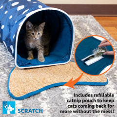 Kitty City Whale Shark Tunnel tail scratch pad supports claw care after sessions.