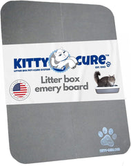 Kitty Cure cat nail file scratcher demonstrates seamless claw care during litter box use