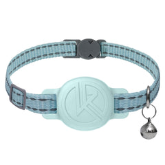 Kitty Kompass Tile-sticker-holder collar blue closeup showing secure tile pocket and slim design.