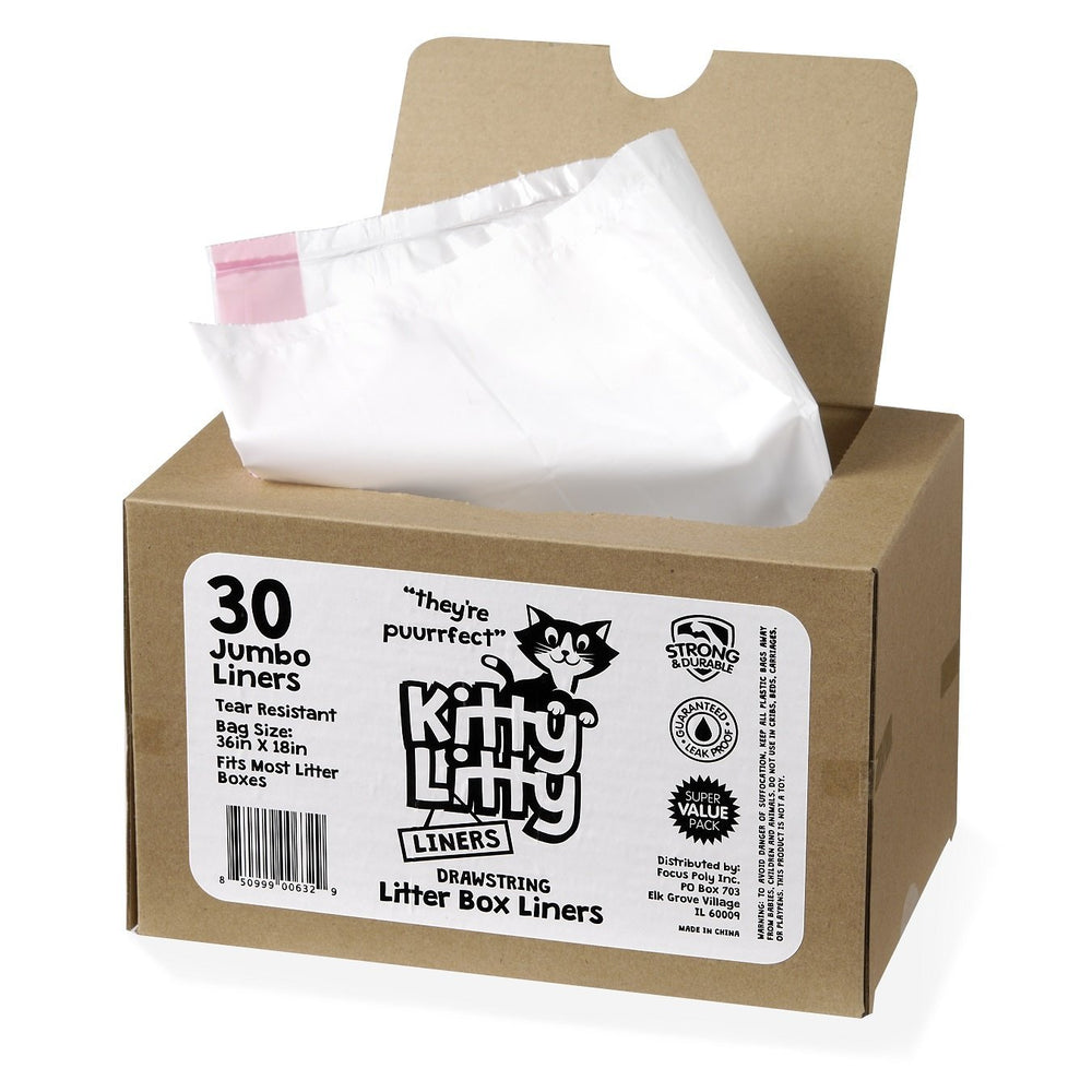 Kitty Litty cat litter box liners 30-count provide mess-free box changes.
