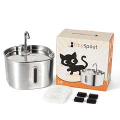 KittySpout stainless steel cat water fountain top view shows easy access to fresh water