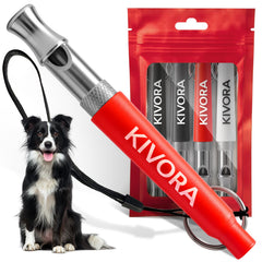 KIVORA 4-pack dog whistle red close-up for outdoor training and barking control.