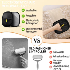 Kivori pet grooming gloves used on a dog during a grooming session on furniture
