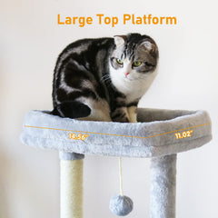 KIYUMI cat tree condo highlights a spacious hideaway for restful kitty naps.